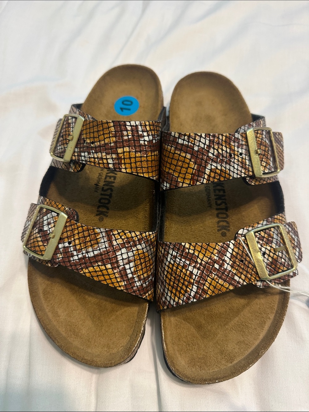 Birkenstock Arizona Two-Strap Sandals Brown Snake-Print Pattern